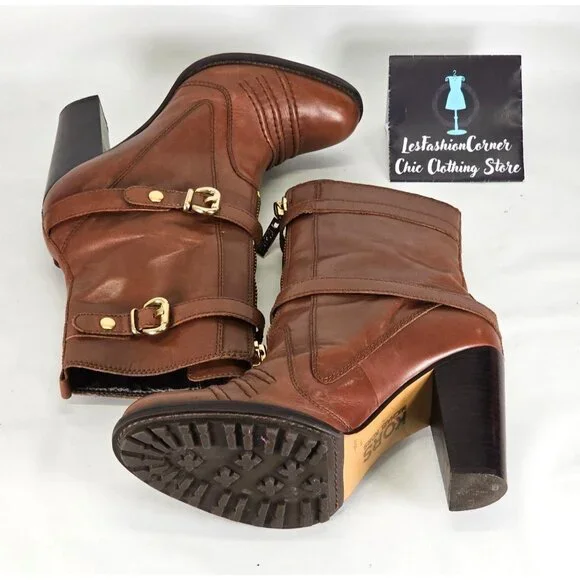 Michael Kors Women's Brown Leather High Heel Mid Calf Boots  Size 10W 302 - Picture 11 of 15